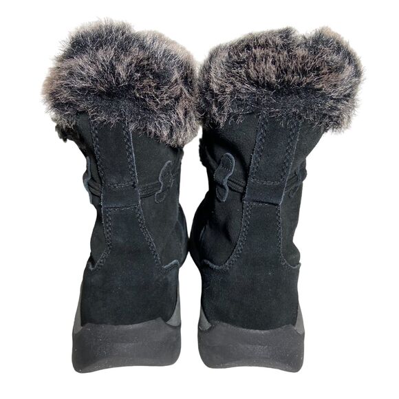 Lands End Women's Black Suede Winter Boots Size 7 B Faux Fur Trim Cold Weather - Picture 5 of 12